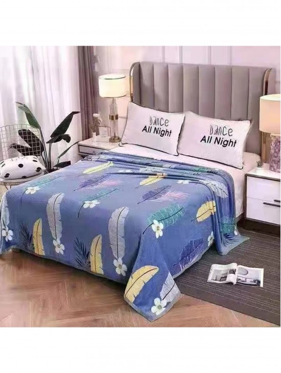 Feather Print Embroidered Microfiber Soft Printed Flannel Blanket (with gift packaging) 